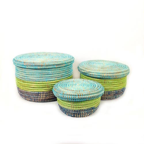 Mbare Flat Lid Storage Basket In Coastal Blue