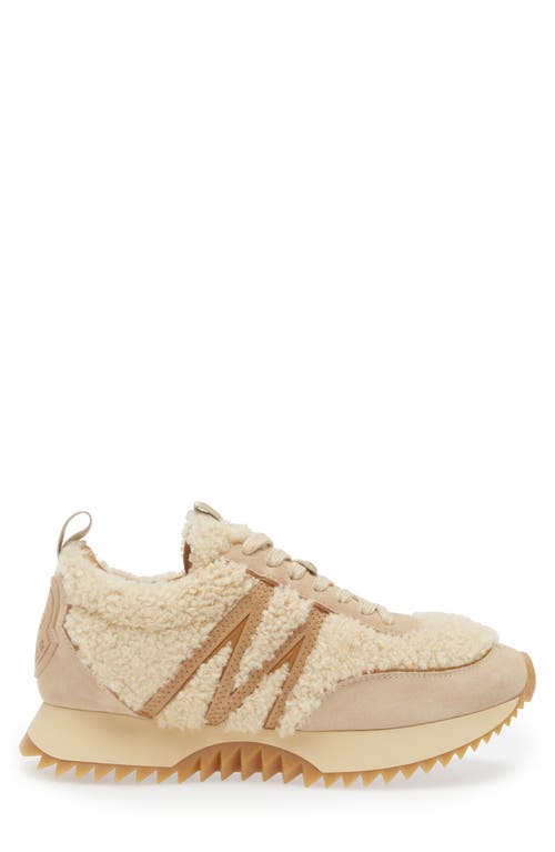 Shop Moncler Pacey Genuine Shearling Sneaker In Beige