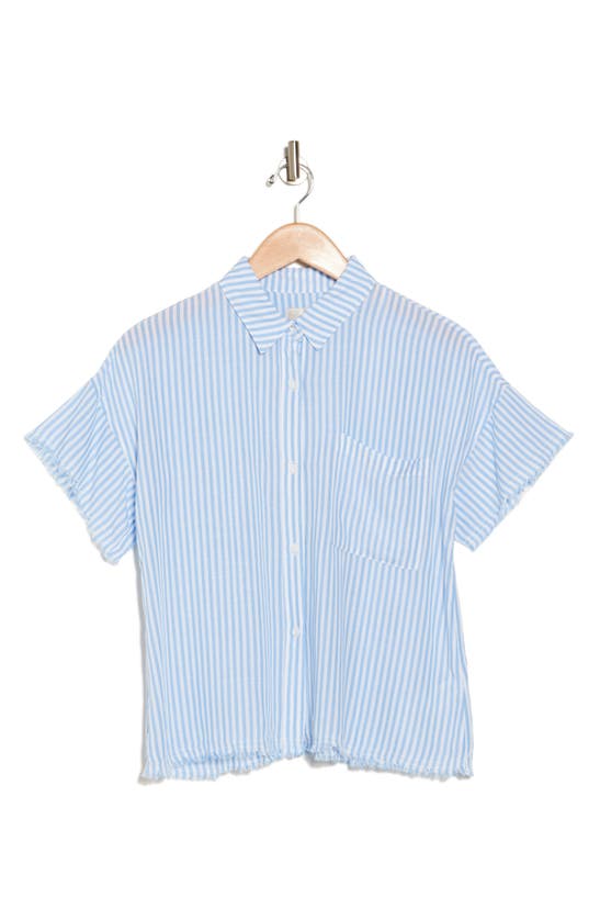 Industry Republic Clothing Frayed Sleeves Camp Shirt In Blue/ White Stripe