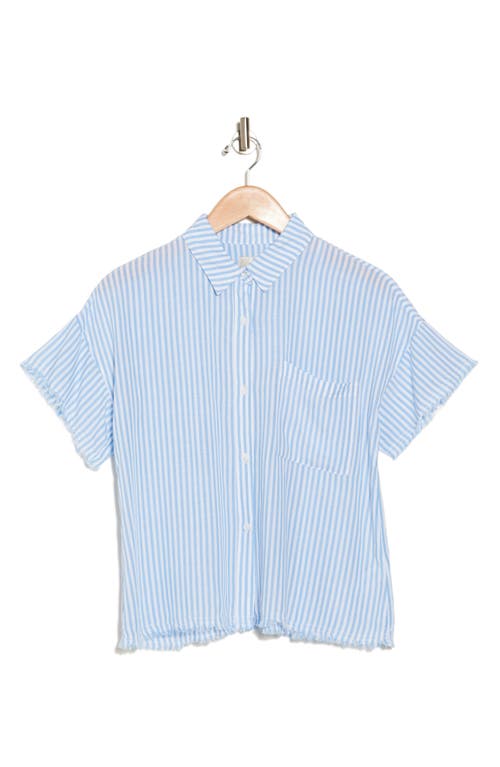 Shop Industry Republic Clothing Frayed Sleeves Camp Shirt In Blue/white Stripe