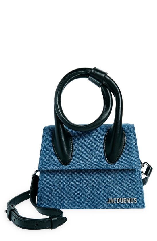 Shop Jacquemus Le Chiquito Noeud Denim & Leather Crossbody Bag In Blue