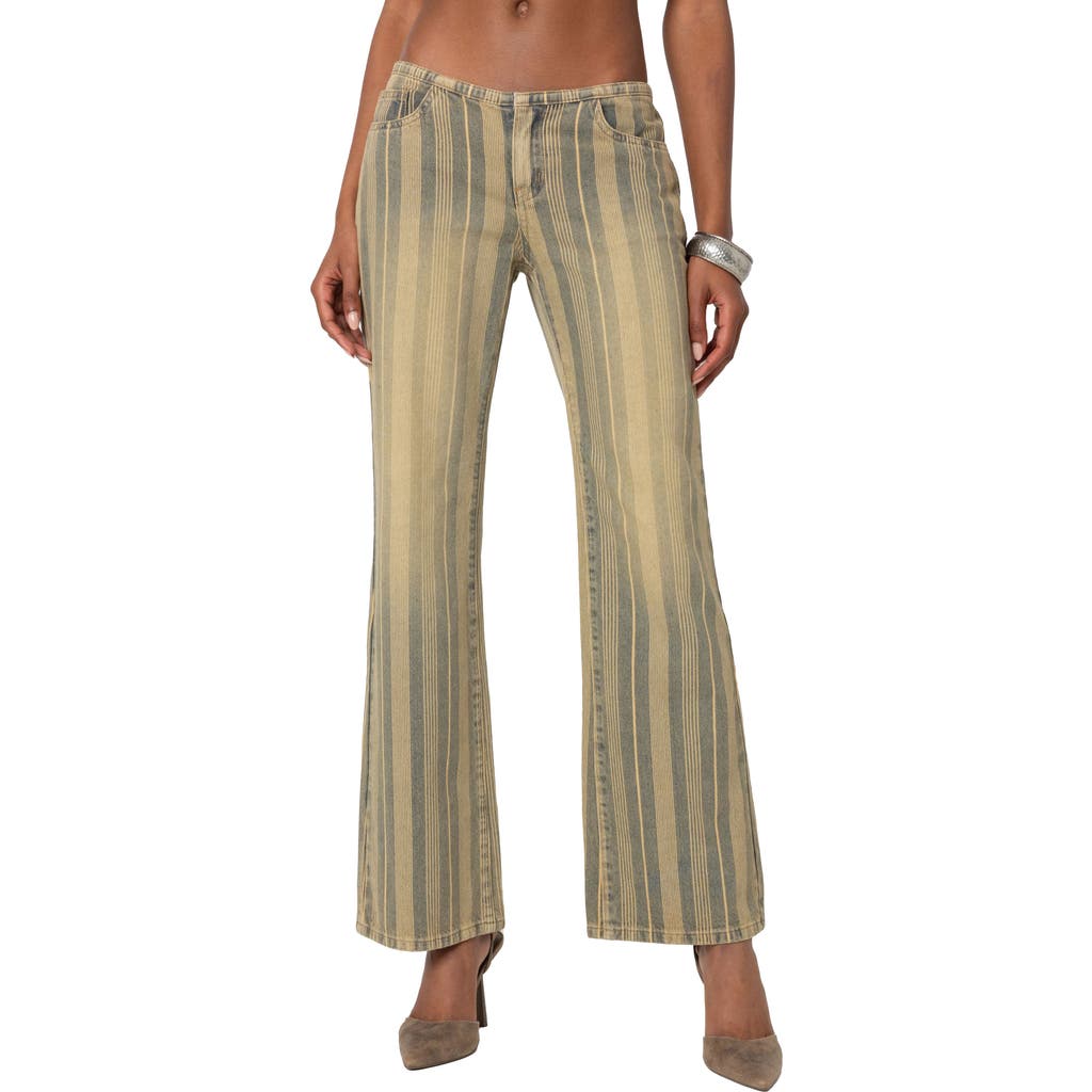 Edikted Eternity Pinstripe Low Rise Flare Jeans In Mix