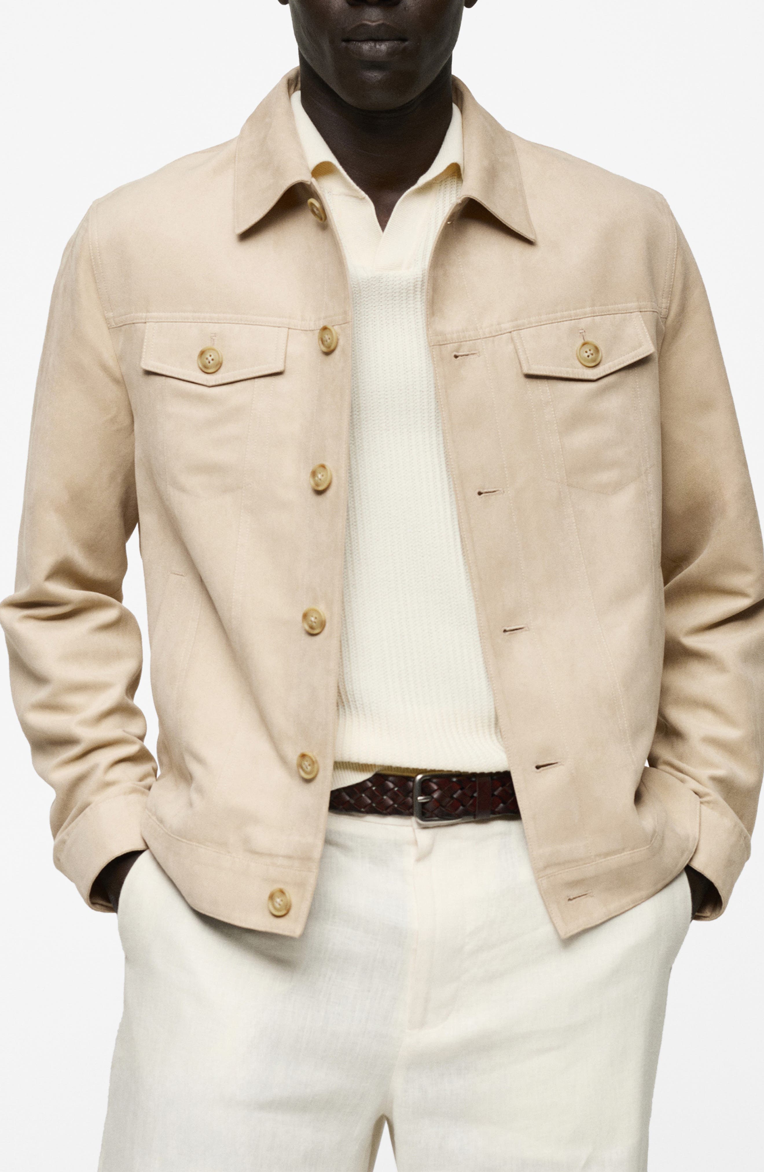 Mango Suede Effect Trucker Jacket In Beige