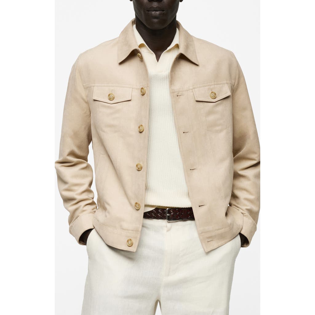 Mango Suede Effect Trucker Jacket In Beige