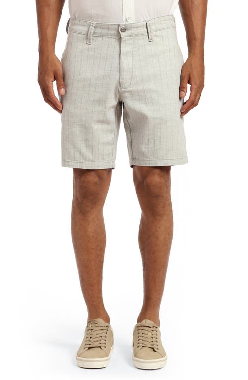 Noah Pinstripe Flat Front Stretch Twill Shorts in Grey Stripe Linen