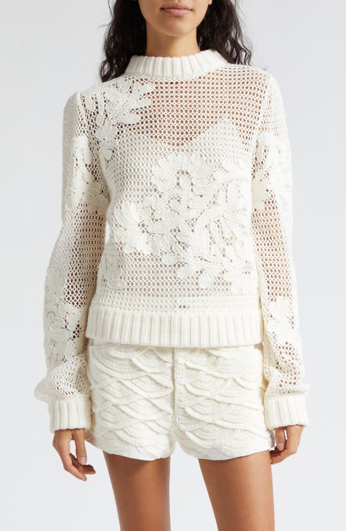 FARM Rio Open Stitch Embroidered Sweater in White at Nordstrom, Size Medium