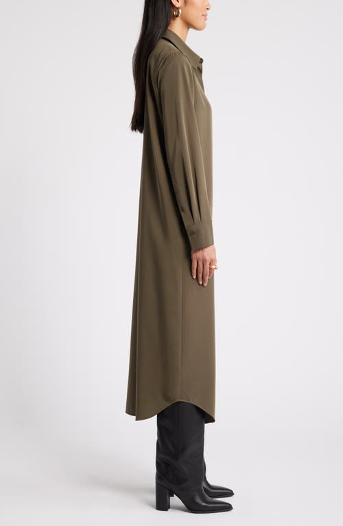 Shop Nordstrom Long Sleeve Satin Midi Shirtdress In Olive Night