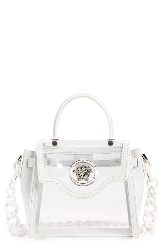 Versace La Medusa Clear Top Handle Bag In White