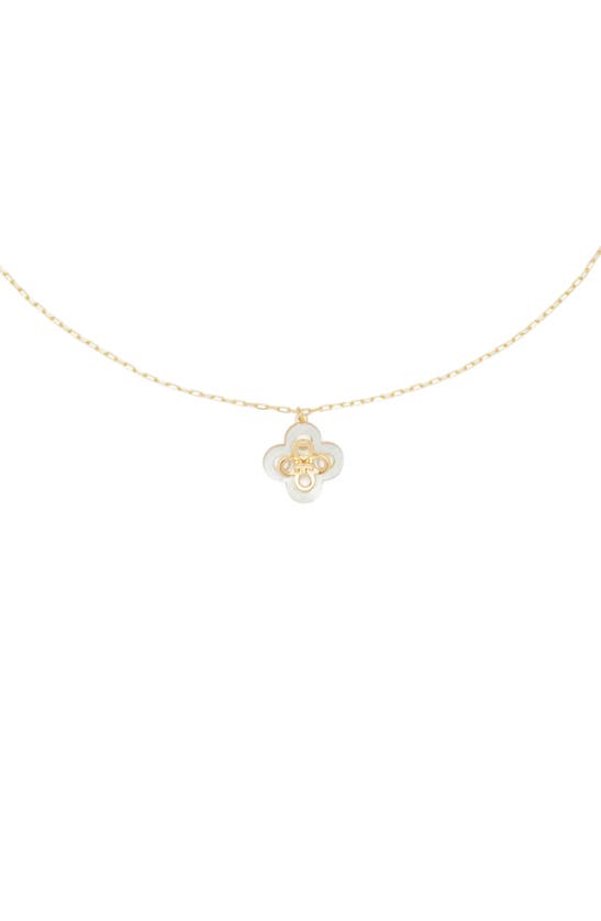Shop Tory Burch Kira Clover Pendant Necklace In Tory Gold / Mother Of Pearl
