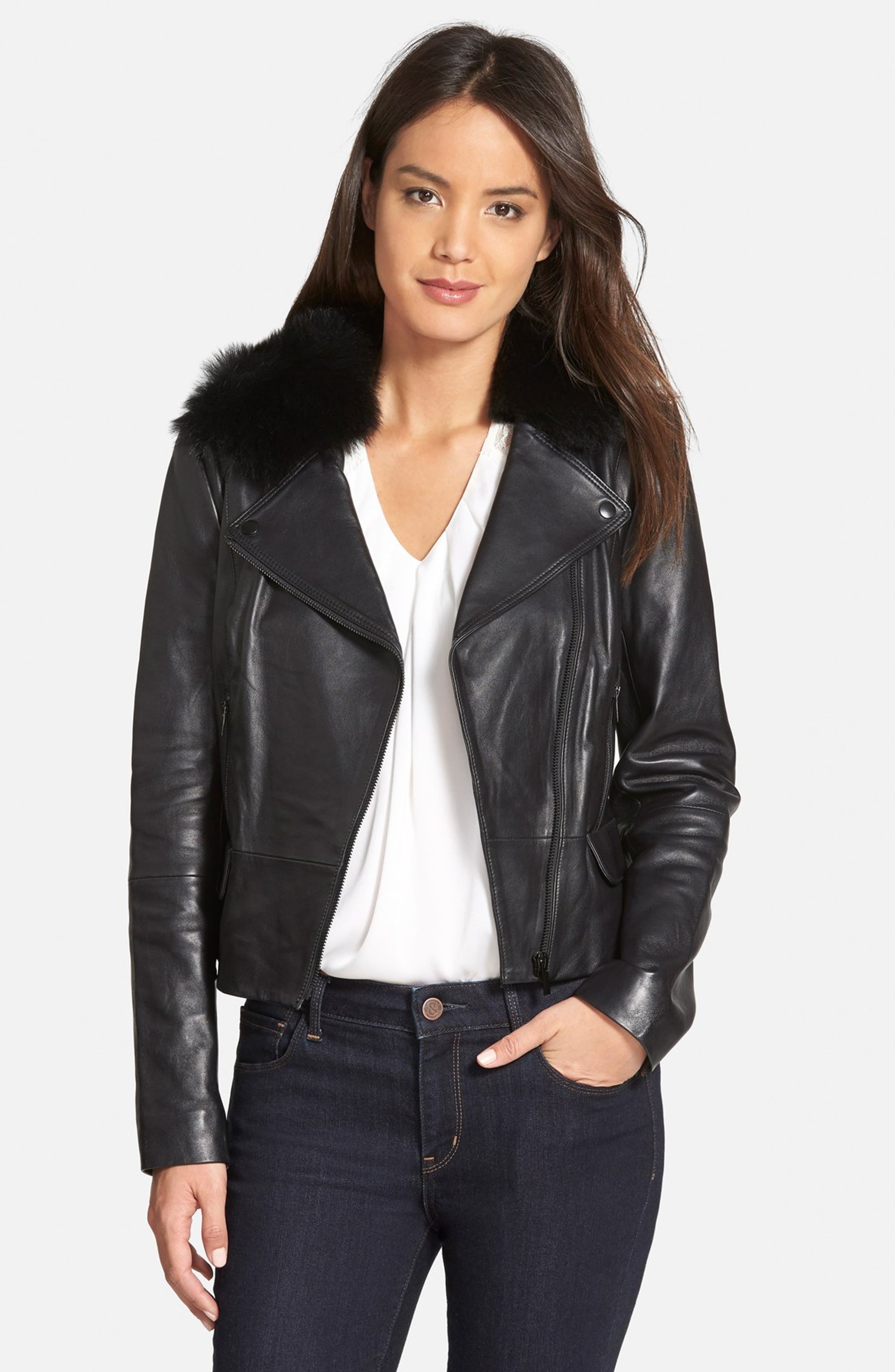 Classiques Entier® 'Brenna' Leather Jacket with Detachable Genuine ...
