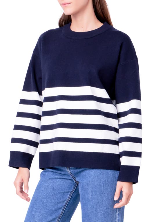 Shop English Factory Stripe Crewneck Sweater In Navy/white