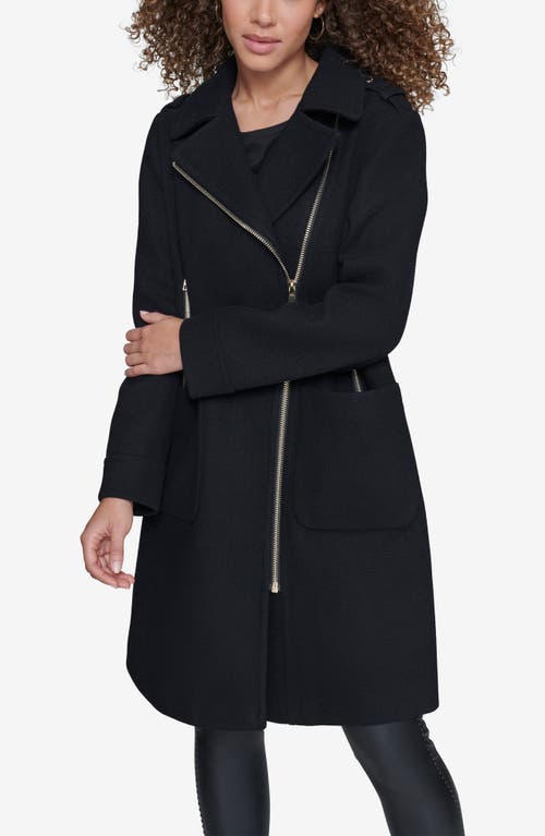 Karl Lagerfeld Paris Long Wool Blend Moto Jacket In Black