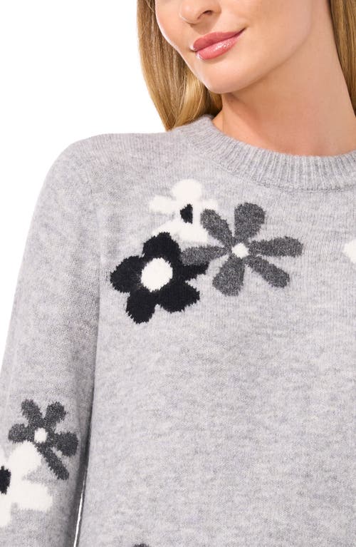 Shop Cece Floral Crewneck Sweater In Light Heather Grey