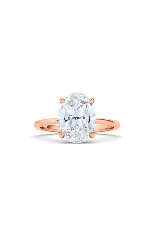 Hautecarat Oval Cut Lab Created Diamond Ring In 2.50 Ctw 18k Rose Gold