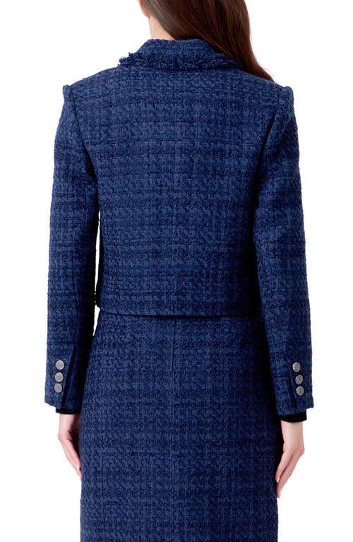 Shop Endless Rose Bouclé Tweed Jacket In Navy