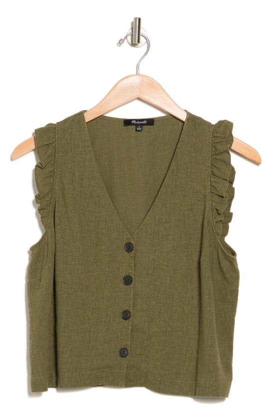 Madewell Ruffle Button Front Linen Blend Tank In Kale