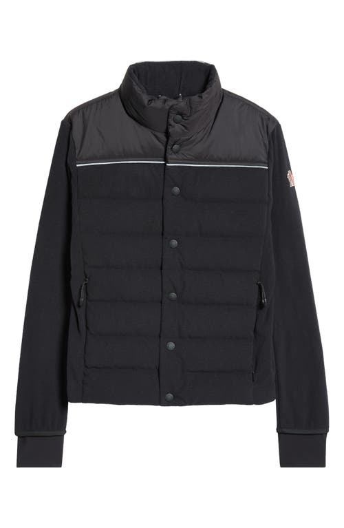 Moncler Grenoble Mixed Media Quilt Front Zip Cardigan In Black