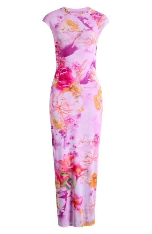 Shop Afrm Cody Print Cap Sleeve Mesh Maxi Dress In Floral Portrait