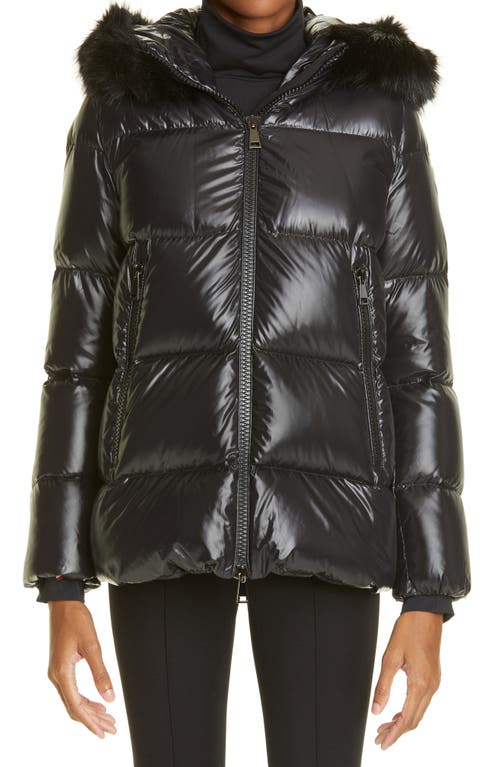 Moncler Laiche Quilted Hooded 750 Fill Power Down Jacket with Removable Faux Fur Trim in Black