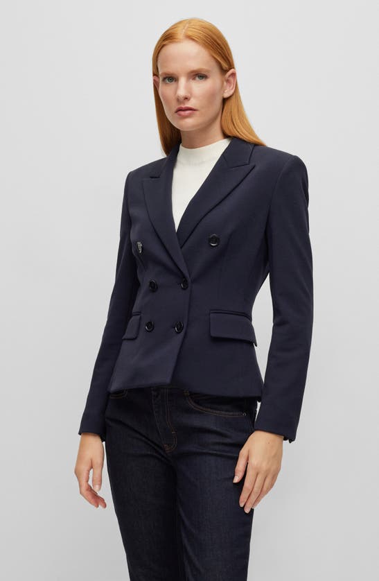 Hugo Boss Jocalia Double Breasted Jacket In Open Blue
