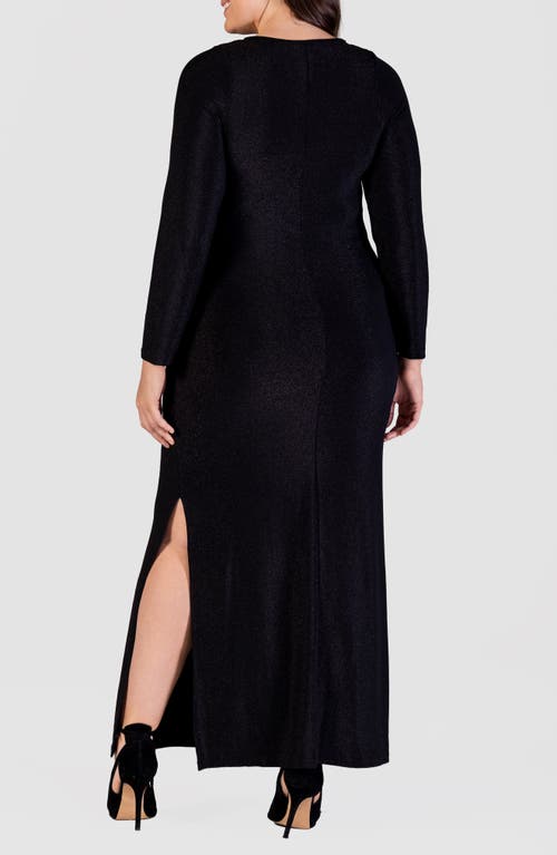 Shop 24seven Comfort Apparel Shimmery Long Sleeve Maxi Dress In Black