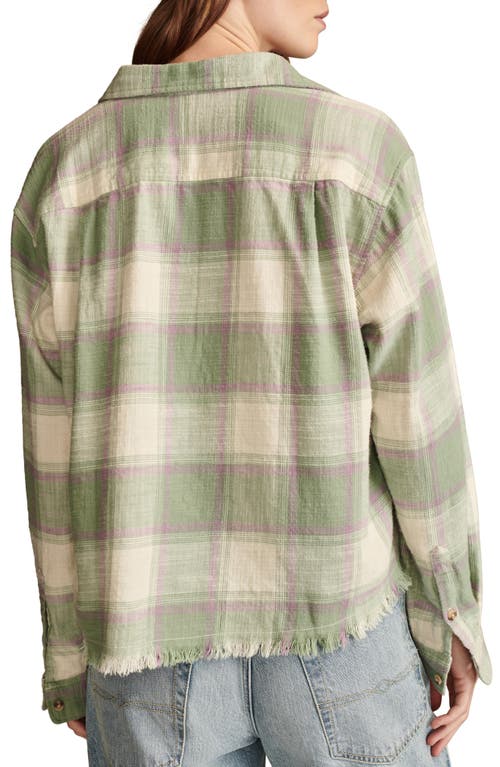 Shop Lucky Brand Raw Edge Plaid Button-up Shirt In Green Plaid