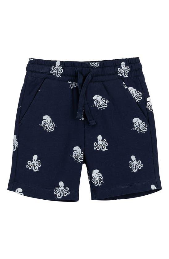 Shop Miles Baby Kids' Octopus Print Organic Cotton Shorts In Navy