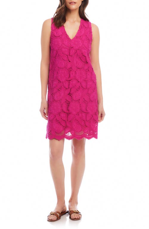 Sleeveless Cotton Blend Lace Shift Dress in Dark Pink
