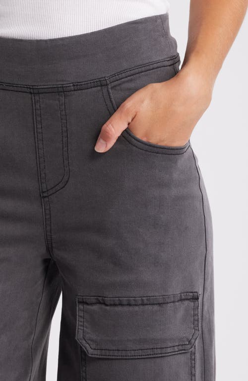 Shop Hue Wide Leg Denim Pull-on Cargo Pants In Charcoal Wash