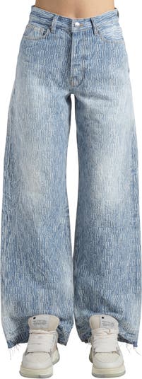 AMIRI Logo Jacquard Denim Wide Leg Jeans
