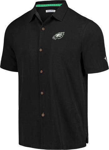 Men's Tommy Bahama Black Philadelphia Eagles Tidal Kickoff Camp Button-Up  Shirt