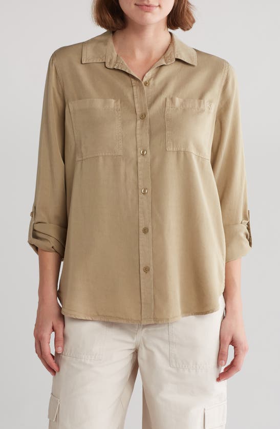 Calvin Klein Jeans Est.1978 Roll Tab Long Sleeve Button-up Shirt In Khaki Green