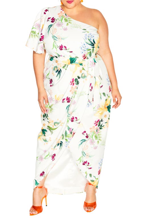 City Chic Bonnie Floral One-Shoulder Dress Ivory Sunnie at Nordstrom