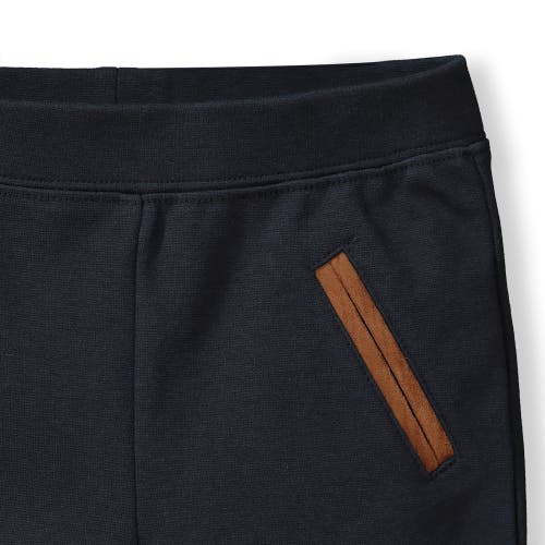 Hope & Henry Girls' Ponte Riding Pant, Infant In Black With Brown Faux Suede
