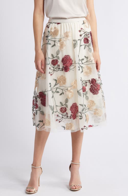 Virginia Floral Midi Skirt in Ivory
