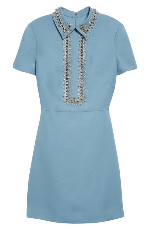 Shop Valentino Garavani Crystal Embroidered Couture Crepe Minidress In Baby Blue/strass