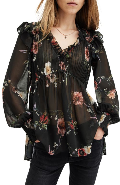 Shop Allsaints Iryna Floral Print Pleated Top In Unity Black