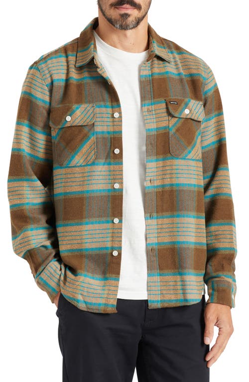 Brixton Bowery Slim Fit Plaid Flannel Button-Up Shirt in Mojave/Heather Grey