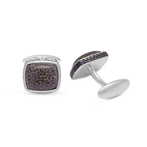 Luvmyjewelry Fossil Agate Stone Cufflinks In Black Rhodium Plated Sterling Silver In Silver