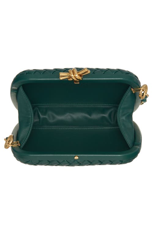 Shop Bottega Veneta Knot Clasp Intrecciato Leather Minaudière In Emerald Green/brass