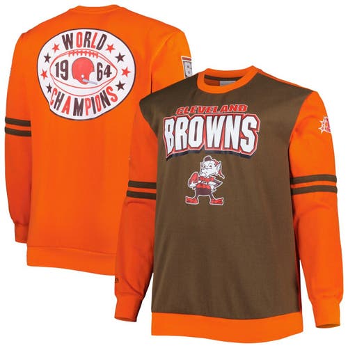 Men's Mitchell & Ness Brown/Orange Cleveland Browns Big & Tall 1964 World Champions Pullover Sweatshirt