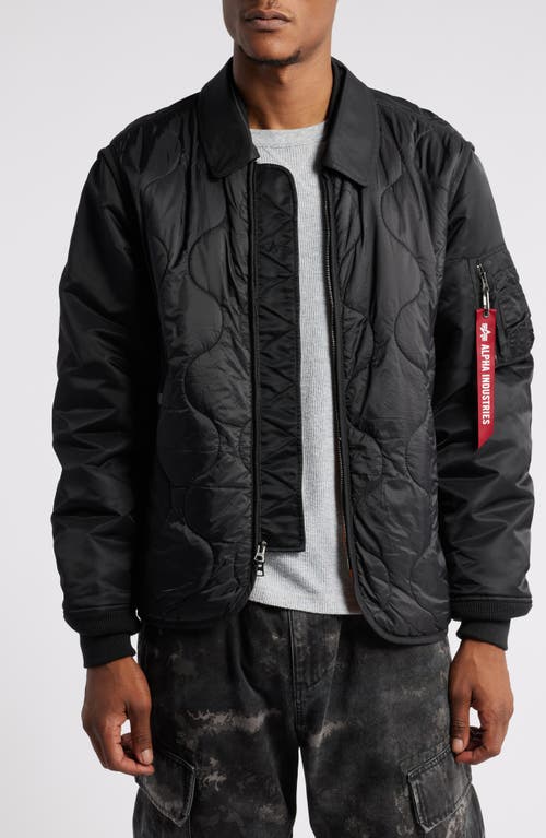 Shop Alpha Industries Quilted Mixed Media Ripstop Utility Jacket In Black