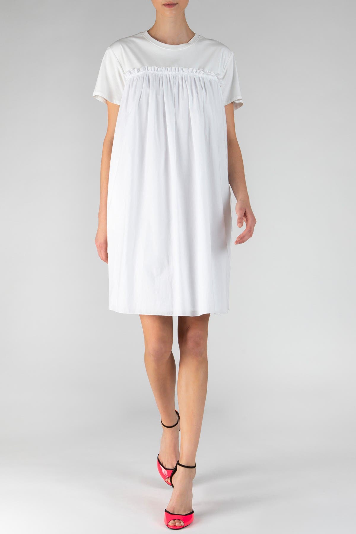 Click to view more detailed imagery on our partner's website Atm Anthony Thomas Melillo Mix Media Short Sleeve Dress In White