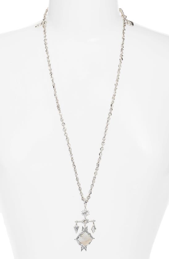 Kendra Scott Cass Long Pendant Necklace In Rhodium Gray Banded 