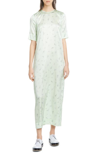 GANNI FLORAL PRINT SILK SATIN MAXI T-SHIRT DRESS,F4632