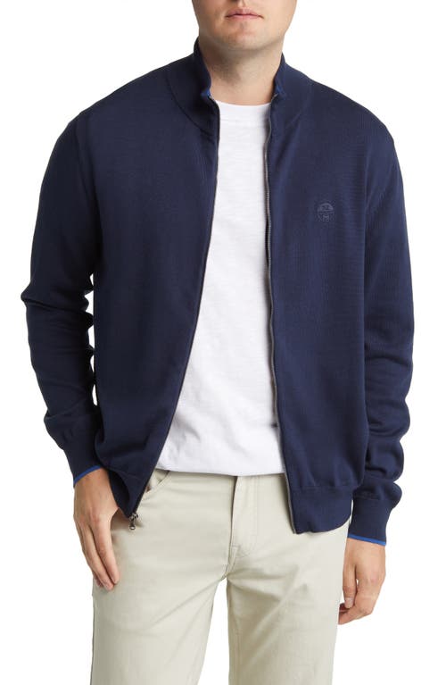 Logo Embroidered Zip Front Cardigan in Navy
