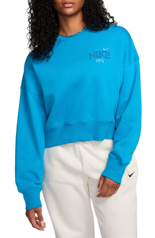 Phoenix Fleece Varsity Oversize Crewneck Sweatshirt in Blue Stardust