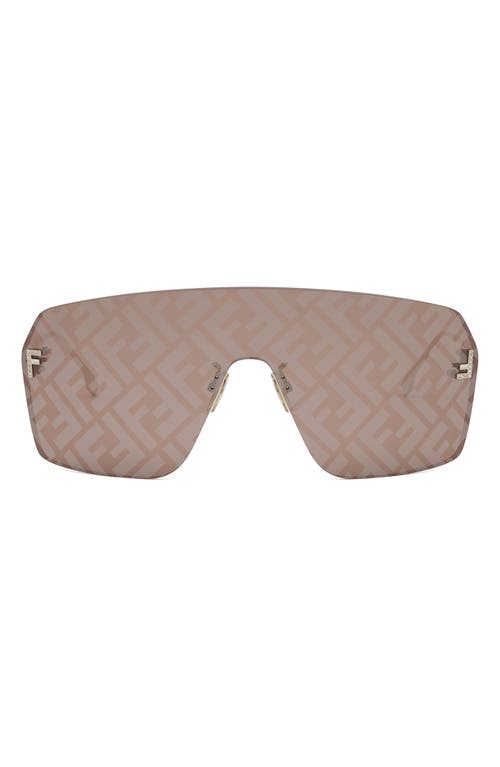 Shop Fendi ' First Rectangular 139mm Shield Sunglasses In Gold/brown