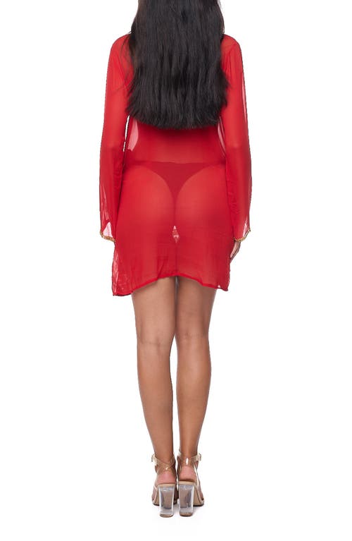 Shop Ranee's Ranees Embellished Long Sleeve Tunic In Red