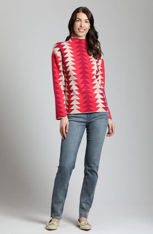 Apny Retro Funnel Neck Top In Red Multi